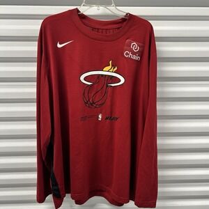 Miami Heat Nike Dri-Fit Long Sleeve Warm-Up Shirt – Chain Patch Sponsor 3XL